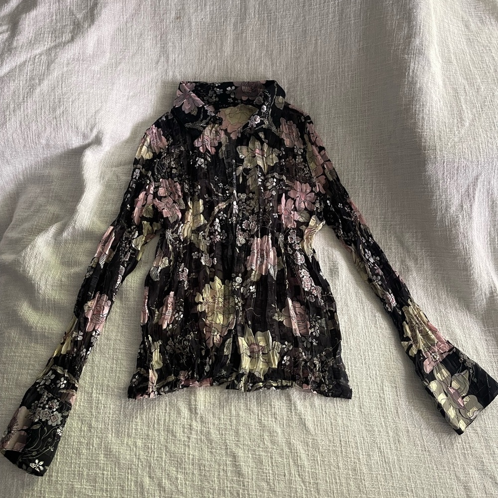 Floral Button Down Shirt in Black and Pink